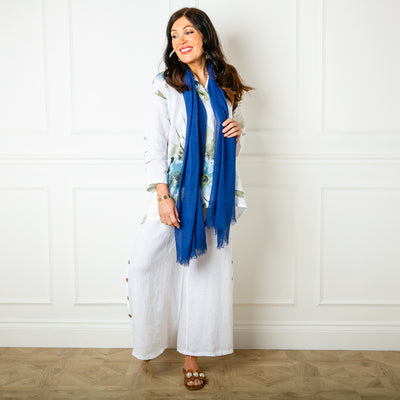 The navy blue Plain Summer Scarf made from a soft, lightweight viscose material